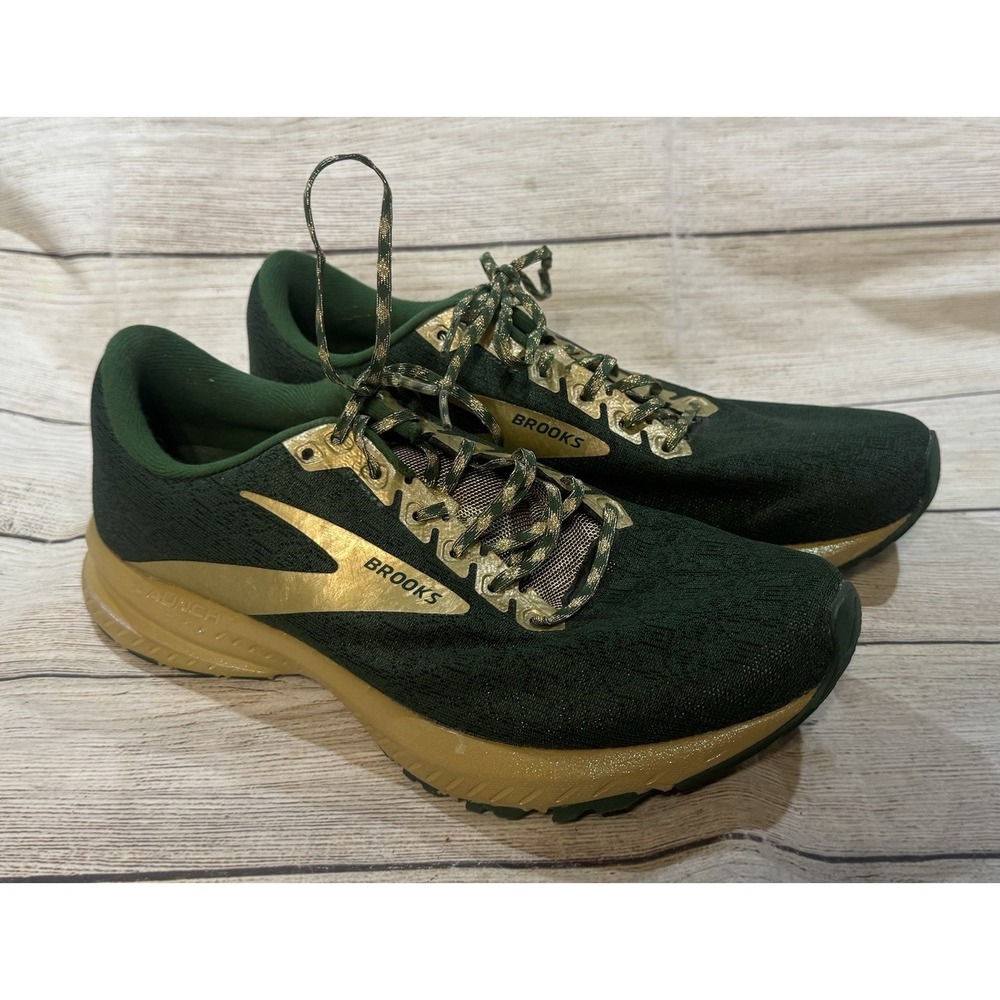 Brooks Launch 7 Run Lucky Green Gold Running Shoes Sparkly Soles Wms Sz 9